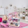 MDF dřevěný domeček pro panenky + nábytek 70cm růžový LED