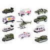 Vozidla vojenská/ambulance 7-8cm kov 1:64 volný chod 12druhů v krabičce 24ks v DBX