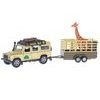 Kids Globe Traffic Land Rover Defender 14cm kov na zpětný chod s přívěsem 14cm a žirafou v krabičce