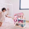 MDF dřevěný domeček pro panenky + nábytek 70cm růžový LED