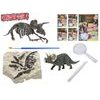 Dinoworld dinosaurus 12cm a zkamenělina v sádře s dlátem, lupou a štětcem 6druhů v krabičce