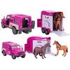 Kids Globe Horses Land Rover růžový kov s přívěsem pro koně 28cm zpětný chod v krabičce
