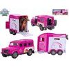 Kids Globe Horses Land Rover růžový kov s přívěsem pro koně 28cm zpětný chod v krabičce