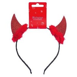 Čelenka do vlasů čertovské rohy z filcu s kožíškem červené, obvod 37 cm