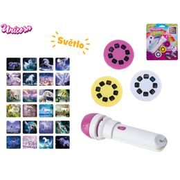 Unicorn projektorová svítilna 11,5cm na baterie se světlem 24 obrázků na kartě