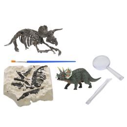Dinoworld dinosaurus 12cm a zkamenělina v sádře s dlátem, lupou a štětcem 6druhů v krabičce