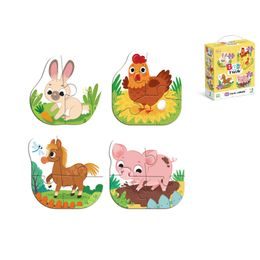 Puzzle dětské 12,5x11,5cm zvířátka farma 13dílků 4obrázky 18m+ v krabičce