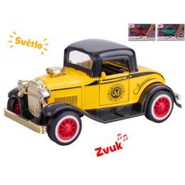 Auto old timer 11cm 1:36 kov na baterie na zpětný chod se světlem a zvukem 3barvy v krabičce