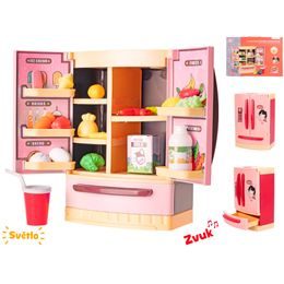 Lednice 26x18x12cm červená na baterie s doplňky se světlem a zvukem v krabičce