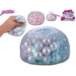 Glamour míček s křupajícími kuličkami 9,5cm 3druhy v síťce 12ks v DBX
