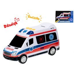 Auto ambulance polský design 18cm na setrvačník na baterie se světlem a zvukem v krabičce