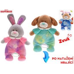 Baby Happiness zvířátko plyšové 26cm se zvukem na natažení 0m+ 3druhy na kartě v sáčku