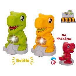 Dinosaurus 11cm na baterie jezdící na natažení se světlem 3barvy 12ks v DBX