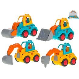 Auto stavební veselé 10cm na setrvačník 4druhy 18m+ 12ks v DBX