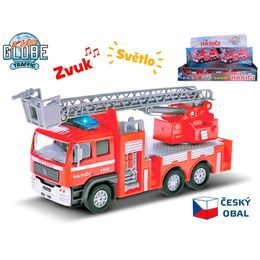 Kids Globe Traffic hasiči CZ 14cm kov zpětný chod na baterie světlo a zvuk 12ks v DBX