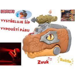 Dinoworld dinosaurus hlava 17cm na baterie chrlící páru se světlem a zvukem v krabičce