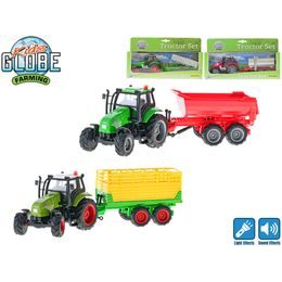 Kids Globe Farming traktor kov 25cm na setrvačník s vlečkou na baterie+světlo/zvuk 4druhy v krabičce