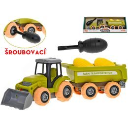 Traktor 28cm šroubovací volný chod s vlečkou a klasy 2ks v krabičce