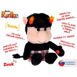 Čertík Rudko plyšový 20cm sedící na baterie slovensky mluvící svítící rohy 0m+ v sáčku