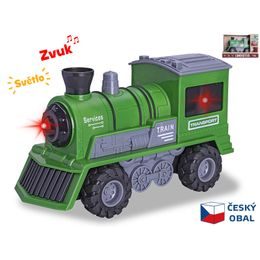 Lokomotiva zelená 22,5cm 1:16 na setrvačník na baterie se světlem a zvukem v krabičce