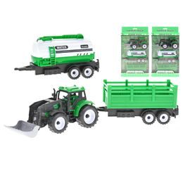Traktor nakladač 17cm 3druhy na setrvačník + 2vlečky v krabičce
