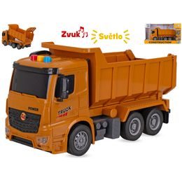 Auto stavební sklápěčka 26cm na setrvačník na baterie se světlem a zvukem v krabičce