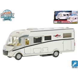 Kids Globe Traffic karavan Carthago 16cm kov zpětný chod na baterie se světlem v krabičce