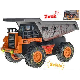 Auto stavební sklápěčka 25cm na setrvačník na baterie se světlem a zvukem v krabičce