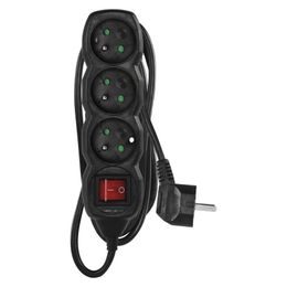 Prodlužovací kabel 1,5 m, 3 zásuvky s vypínačem / černý / PVC / 1 mm2