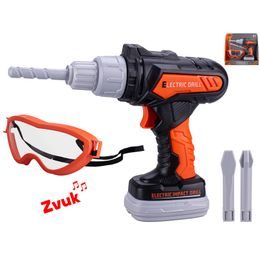 Vrtačka příklepová 20cm na baterie se zvukem + brýle 14,5cm a 2 vrtáky v krabičce