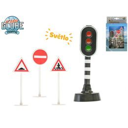 Kids Globe Traffic semafor 13cm na baterie se světlem + 3 značky v krabičce