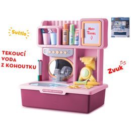 Umyvadlo růžové 35x23x40cm na baterie s tekoucí vodou se světlem, zvukem a doplňky v krabičce