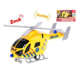 Vrtulník ambulance 20cm na setrvačník na baterie se světlem a zvukem v krabičce