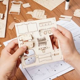 RoboTime 3D dřevěná mechanická skládačka Kukačkové hodiny barevné