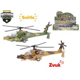 Mission Control vrtulník vojenský 20cm kov zpětný chod na baterie+světlo a zvuk 2barvy 6ks v DBX