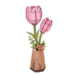 RoboTime 3D dřevěná skládačka Růžový tulipán
