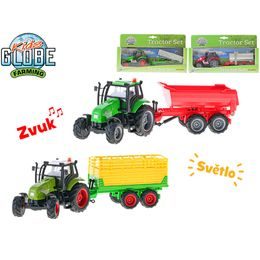 Kids Globe Farming traktor kov 25cm na setrvačník s vlečkou na baterie+světlo/zvuk 4druhy v krabičce