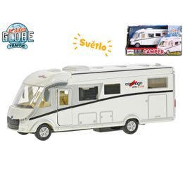 Kids Globe Traffic karavan Carthago 16cm kov zpětný chod na baterie se světlem v krabičce