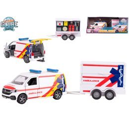 Kids Globe Traffic VW Transporter ambulance 27,5cm kov zpětný chod s přívěsem v krabičce