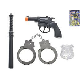 Policejní set 4ks - pistole klapací 14cm s doplňky na kartě