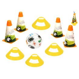 Fotbalové kužely 18cm 4ks + mety 4ks s míčem 12cm 10m+ v síťce