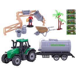 Traktor s vlečkou 19cm volný chod s doplňky 5druhů v krabičce