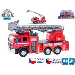 Kids Globe Traffic hasiči CZ 14cm kov zpětný chod na baterie světlo a zvuk 12ks v DBX