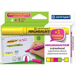 Zvýrazňovač Highlighter 8552 1-4 mm v krabičce, 4 barvy + 1 zdarma, CENTROPEN