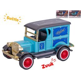 Auto old timer 11cm kov na baterie na zpětný chod se světlem a zvukem 3barvy v krabičce