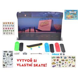 Sada pro složení a dekoraci skateboardu 9,5cm 4ks s doplňky v krabičce