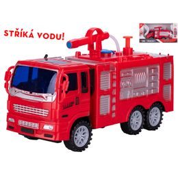 Auto hasiči 19cm stříkající vodu na setrvačník v krabičce