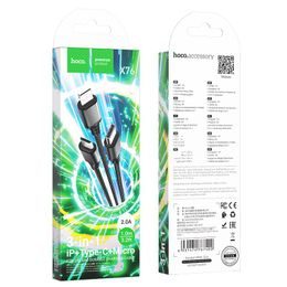 3v1 nabíjecí kabel iP+Type-C+MicroUSB ČERNÝ
