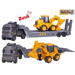 Auto nákladní 30cm na setrvačník na baterie se zvukem + bagr 13cm na setrvačník 2druhy v krabičce