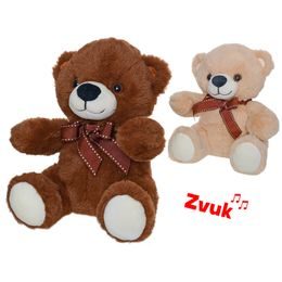 Medvěd plyšový 20cm sedící s mašlí na baterie se zvukem 2barvy 0m+